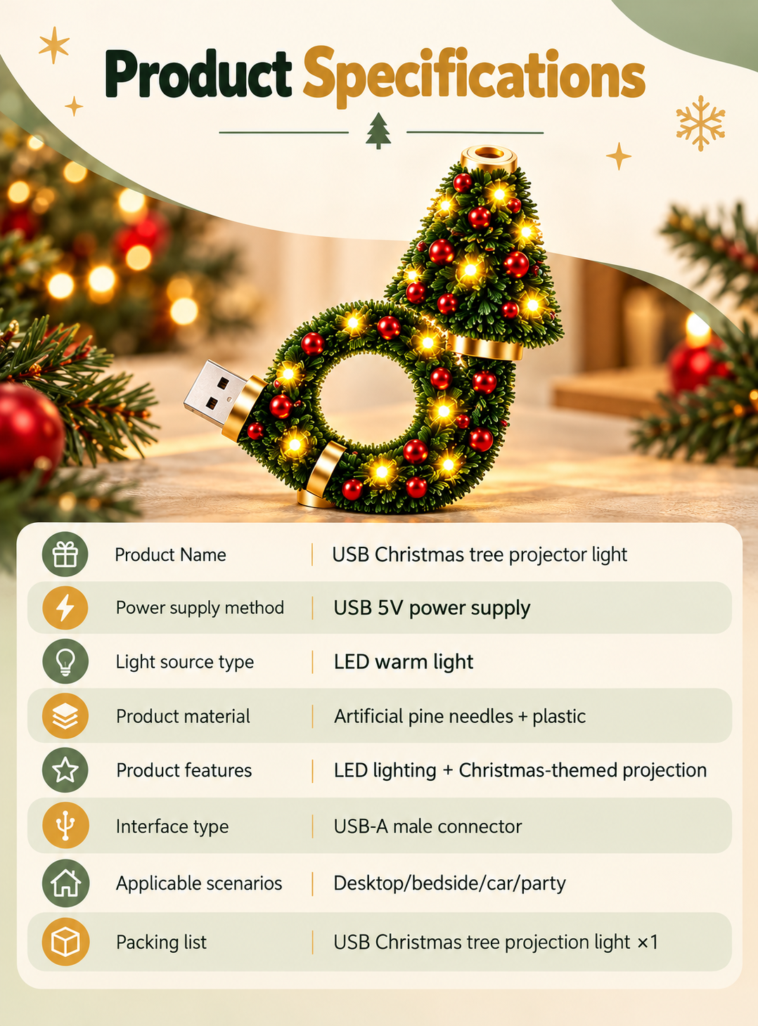 USB Christmas Tree Projector